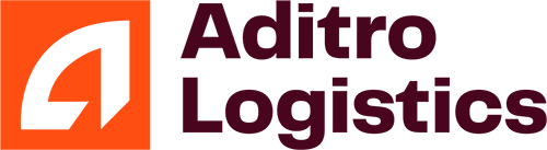 aditroooo Aditro Logistics logotyp med en orange symbol och brun text